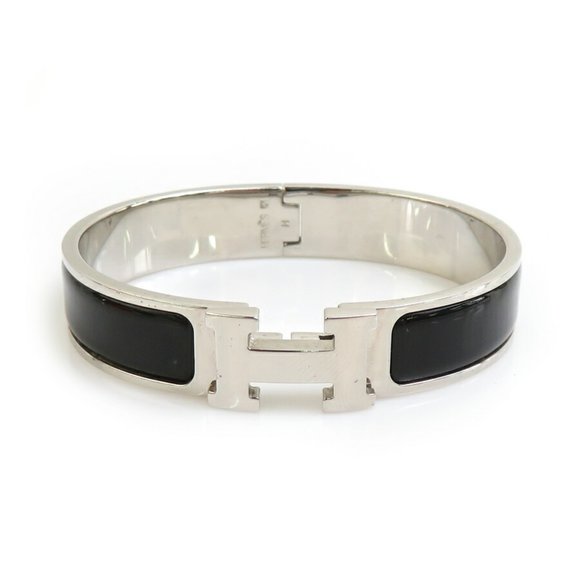 Hermes HERMES bangle bracelet click clack metal enamel silver black ladies w1074 - Picture 1 of 5